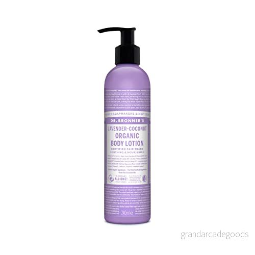 Dr Bronner's 3 i 1 lavendel och kokosnöt ekologisk hand kroppslotion, tillverkad med ekologiska oljor, används för händer, ansikte kropp, certifierad Fair trade & veganvänlig, 236 ml återvunnen pumpflaska 18787261156