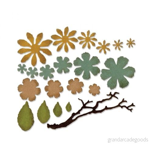 Sizzix SIZ661806 Thinlits stansning stenciler 661806, liten blomma från Tim Holtz, 21 st, en storlek 9,2 cm x 2,5 1 0,6 slitna blommor 630454236351