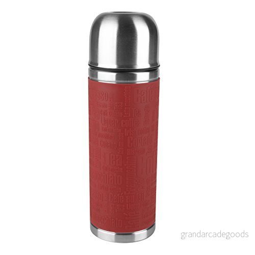 Emsa 515712 Senator Sleeve vakuumflaska med halkfri silikonmanschett, mobil njutning, 0,5 l, säkert loc lås, röd 4009049406121