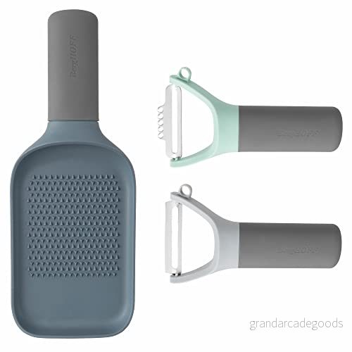 BergHoff Lejonskalare och rivjärn set (kökshjälpsset, grönsaksskalare med zester, tandad skalare, multifunktionsrivjärn/köksrivare, av rostfritt stål, vassa blad) 3950295 5413821088075