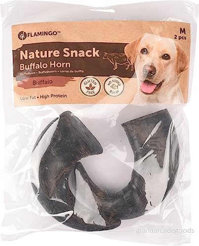 Flamingo natur buffelhorn mellanmål medium 2 stycken, 360 g, naturligt och hållbart tuggsnack för hundar 5400585130751