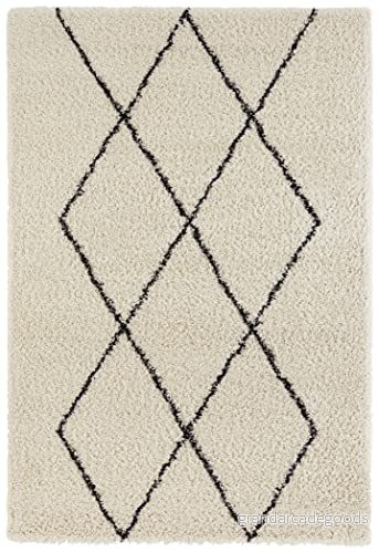 Hanse Home Matta med lång lugg, lurvig design, diamant, kräm, svart, mjuk i romb, rutmönster, geometrisk, vardagsrum, sovrum, kök, hall, modern storlek: 80 x 150 cm 4260659066192