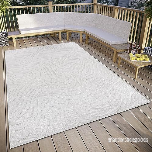 ELLE Decoration Calé in och utomhatta design utomhatta, platt tyg, modernt mönster, väderbeständig för vardagsrum, hall, balkong, terrass, trädgård kräm, 130 x 190 cm 4262377779637