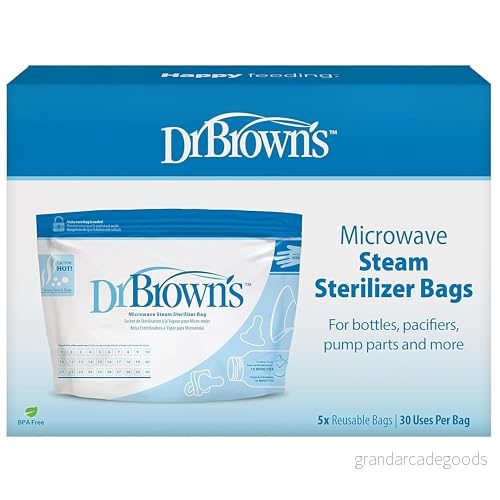 Dr. Brown's ångsteriliseringsväskor för babyflaskor, nappar och pumpdelar resor, babyflaska, sterilisator, 30 användningar per påse, 5 st (paket med 1) 72239009604