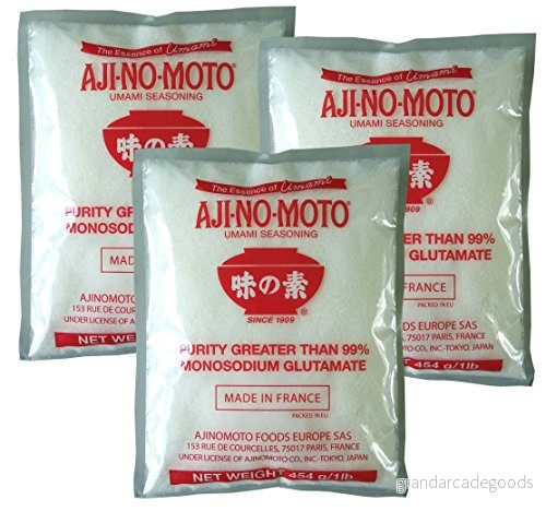 3 pack [3 x 454 g] mononatrium glutamat AJI NO MOTO monosodium E621 + en liten lyckopipa trävisp 3700417300027