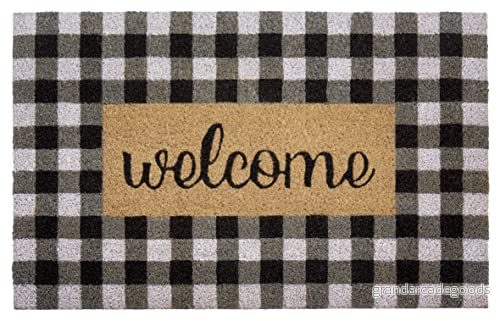 Hanse Home dörrmatta kokos 45 x 70 cm halkfri smutsfångande matta natur för inomhus, Welcome rutig kokosfiber kokosmatta entré och täckt utomhusbruk 4262377776865