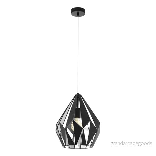 Eglo pendellampa Carlton 1, 1 glödlampa vintage pendellampa, retro hängande lampa av stål, färg: svart, silver, fattning: E27, Ø 31 cm 9002759492557