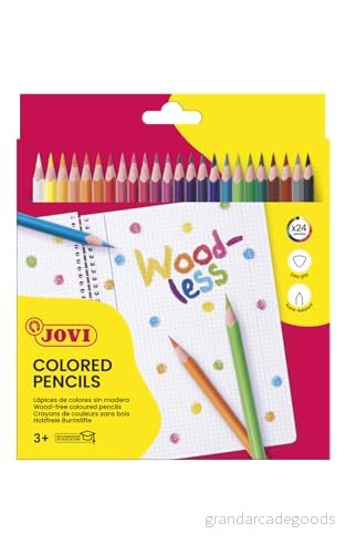 Jovi Woodless Colored Pencils, Etui med 24 träfria trekantiga pennor, Levande och intensiva färger, Idealisk för att rita färglägga, Resistent spets, Glutenfri (734/24) 8412027031868