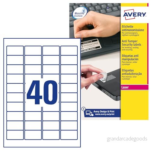 AVERY Zweckform L6145 20 Avtagbara folieetiketter (45,7 x 25,4 mm på A4, extremt stark självhäftande, manipulationssäker, tryckbar självhäftande folie) 800 klistermärken ark vit 4004182059838 AVERY Zweckform L6145 20 Avtagbara folieetiketter (45,7 x 25,4 mm på A4, extremt stark självhäftande, manipulationssäker, tryckbar självhäftande folie) 800 klistermärken ark vit 4004182059838