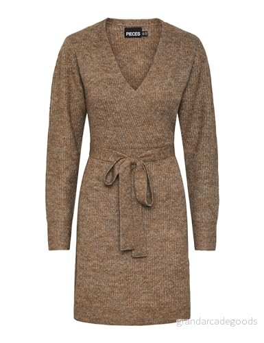 Bestseller A/S Dam Pcellen Ls Wrap Knit Dress Noos Bc klänning, Fossil, S 5715429112382