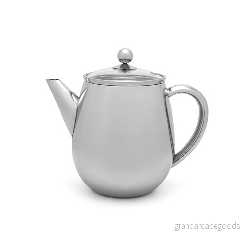 Bredemeijer tekanna i rostfritt stål Duet Eva (1,1 liter) med tesil och filter ett, värmebeständigt diskmaskinssäkert, håller ditt te optimalt isolerat varmt aromatiskt, 8720052010995