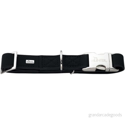 HUNTER SOFTIE ALU STRONG hundhalsband, konstläder, klickstängning i aluminium, M, svart 4016739603692
