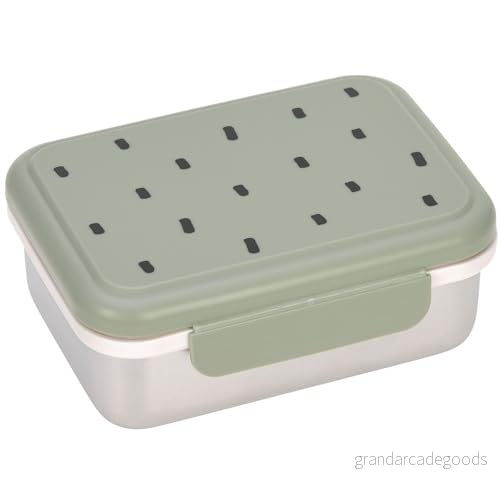 LÄSSIG Barn brödlåda i rostfritt stål hållbar lunchlåda dagis skola/lyckliga utskrifter ljus oliv 4066239101150