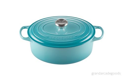 Le Creuset Signature gjutjärnspanna med lock, Ø 29 cm, oval, lämplig för alla typer av spisar och induktion, volym: 4,7 l, 4,675 kg, karibisk 24147263104