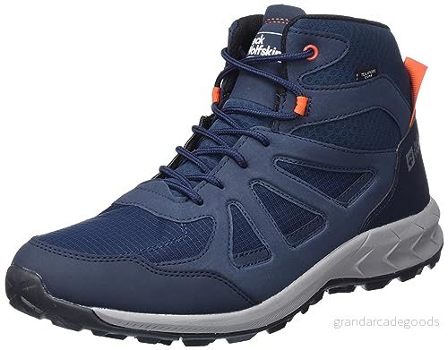 Jack Wolfskin Herr Woodland 2 Texapore Mid M sneakers, Mörkblå röd, 39.5 EU 4064993192223
