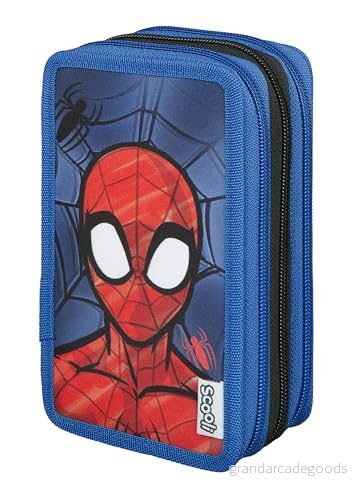 Scooli Tripledecker Spider Man fyllt skolfodral med högkvalitativa pennor och tillbehör perfekt för skola, fritid på språng från 6 år 4043946319511