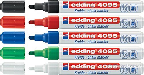 edding 4095 kritmarkör vit 10 kritpennor rund spets 23 mm kritpenna för att torka av tavlan märkning fönster, glas, spegel bordspenna med ogenomskinliga färger 4004764788132