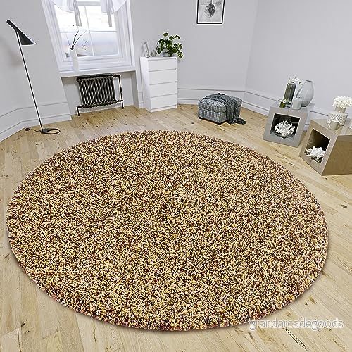 HANSE Home Shaq matta med hög lugg rund vardagsrumsmatta, lång lugg, lurvig modernt mönster, fluffig mjuk för vardagsrum, sovrum, ungdomsrum gräddvit ockra brun, 160 cm 4262377778456