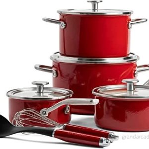 KitchenAid Pan Set Steel Core Enameled Emperor Red 10 Piece 4895156690122 KitchenAid Pan Set Steel Core Enameled Emperor Red 10 Piece 4895156690122