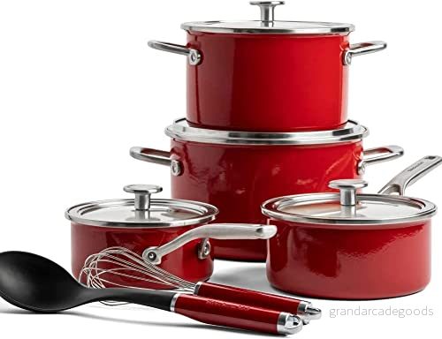 KitchenAid Pan Set Steel Core Enameled Emperor Red 10 Piece 4895156690122