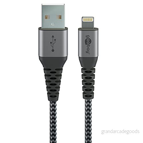 Goobay 49267 Lightning till USB kabel/MFi Apple laddkabel Kabel/480 Mbits iPhone kabel, extremt robust textilkabel/laddningskabel iPad/grå/0,5 m 4040849492679