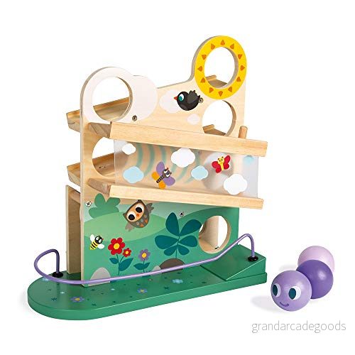 Janod Wooden Caterpillar Ball Track Toddler Manipulation and Dexterity Toy For children from the Age of 1, 08055, Multicolored 3700217380557