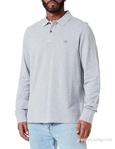 GANT Herr REG Shield LS Pique Rugger pikétröja, Grå melange, standard, XL 7325707175138