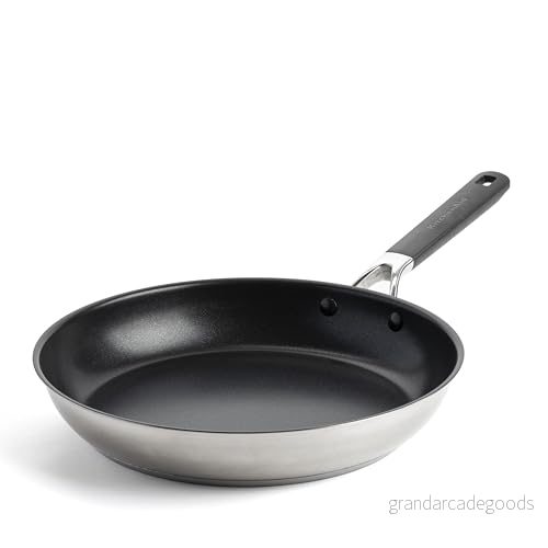KitchenAid Klassisk rostfritt stål PFAS-fri hälsosam keramisk non-stick 30 cm stekpanna stekpanna, klädd, induktion, stay-coolt handtag, ugnssäker upp till 160C, silver 4895156697862