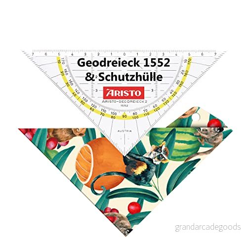 Aristo AR18001B geometriangel, AR1552 med matchande geocover skyddande skal, tropiskt liv (triangelhypotenuse 16 cm, bläckknoppar och fasetter, fodral perforering för arkivering), flerfärgad 9003182180011