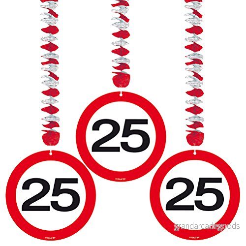 Folat 25 års trafikskylt hängande dekoration 3 st 8714572051248