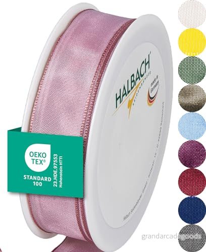 Halbach sidenband premium presentband med trådkant bredd 25 mm längd m Öko Tex 100 certifierat band Taftband Made in Germany, färg: mörkrosa 4015275215758