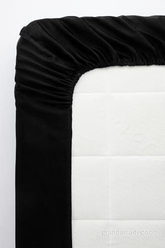 Jotex Zack satin spännlakan 100% högkvalitativ, exklusiv av ekologisk bomull GOTS certifierat med elastiskt band svart, 90 x 200 cm 7325902706809