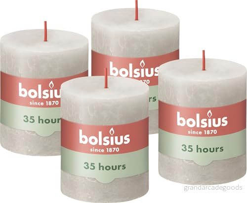 BOLSIUS Rustic Pillar Candle, Light Grey, 8 x 7 cm (Pack 4) 8717847147974
