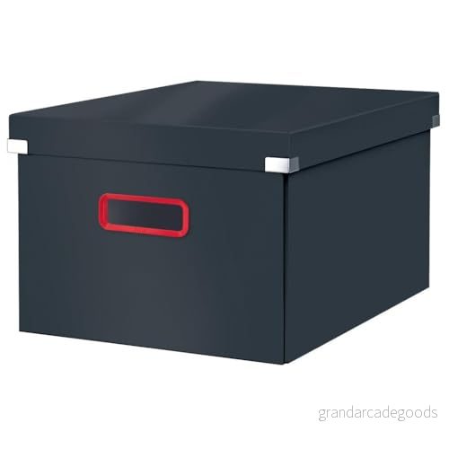 Förvaringslåda Click & Store Leitz, Mellanstor Hopfällbar Låda Med Lock, A4 storlek, Tillverkad av Stark Kartong, För Hemmet / Arbetsplatsen, Cosy kollektionen, Mörkgrå, 53480089 4002432128624