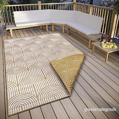 HANSE Home Pangli utomhatta väderbeständig vändmatta skandinavisk bohostil vattentät enfärgad geometrisk 3D effekt för trädgård, balkong, terrass, vardagsrum ockra, 160 x 230 cm 4262377779781