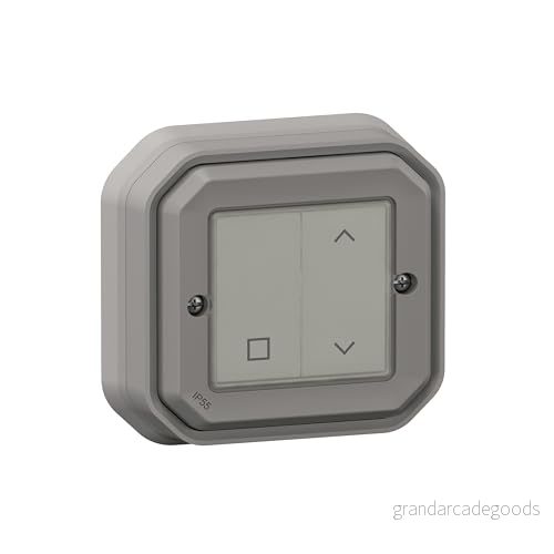 LEGRAND, Plexo New Connected våtrums rullgardinsswitch, smart hem, ytmonterad brytare, trådlös, batterifri, hem + kontrollapp, IP55 IK07 vatten och stötsäker, färg: grå, 069873L 3414972110242