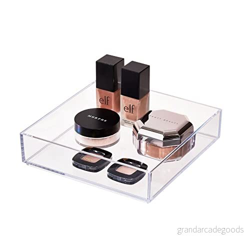 iDesign Förvaringsbox för badrum, kök eller kontor, fyrkantig låda av BPA fri plast, stapelbar kosmetisk arrangör make up, transparent, L: 20,3 cm x 81492408802
