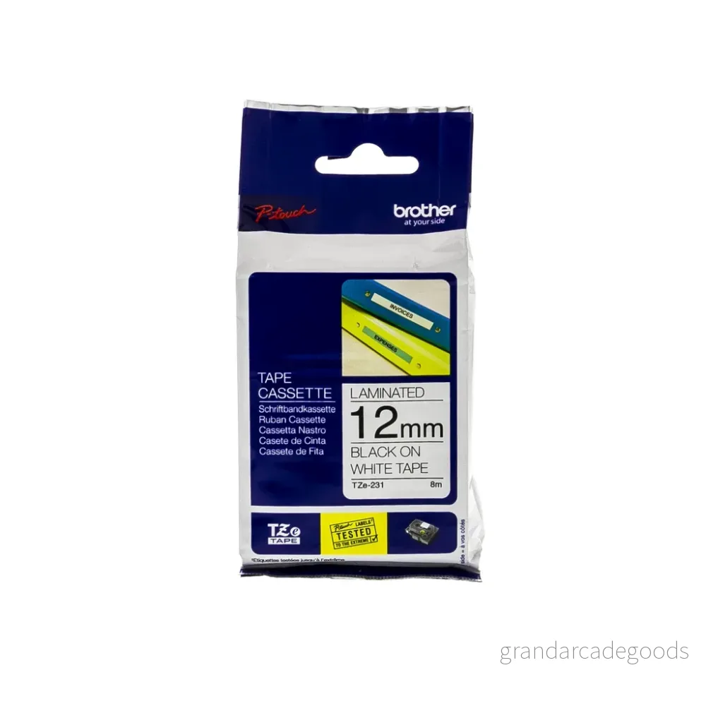 Brother TZe-231 Tejp, 12 mm, Svart text/vit botten, 8 m 4977766685177