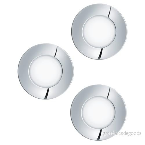 EGLO set med 3 infällda LED-spotlights Fueva 1, Ø 8,5 cm, av metallgjutning och plast, LED lampor i krom, vit, infälld spotlight platt, varmvit 9002759986353