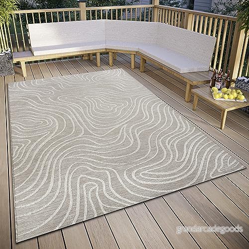 ELLE Decoration Calé in och utomhatta design utomhatta, platt tyg, modernt mönster, väderbeständig för vardagsrum, hall, balkong, terrass, trädgård beige, 130 x 190 cm 4262377779712
