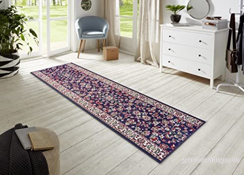 Hanse Home Gångmatta vintage 80 x 200 cm mjuk matta med kort lugg retro design, löpare för hall, sovrum, barnrum, badrum, vardagsrum, kök, dekorativ löpare, marinblå 4260770247647