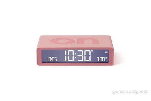 Lexon Flip+ digital väckarklocka för sovrum, vändbara på/av ansikten med snooze funktion, LCD skärm och beröringssensorljus, radiostyrd batteridriven, gummi rosa 3660491209367