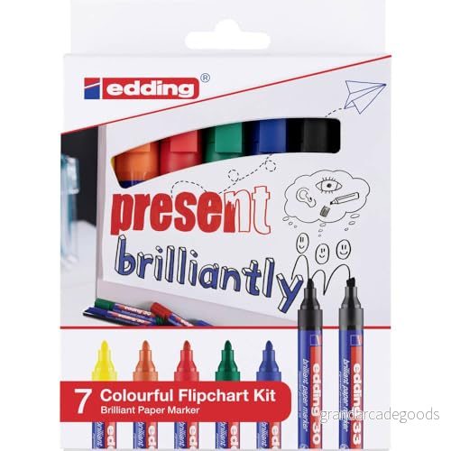 edding färgglada blädderblock kit pennor set med 7 ljusa, levande färger ingen blödning på papper för skissning vid visuella möten i blandade 4057305038968