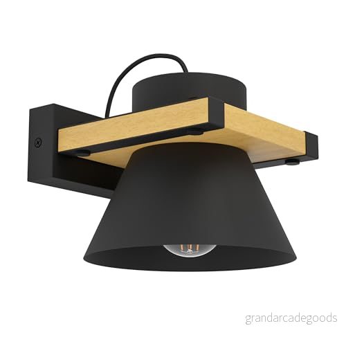 Eglo Vägglampa Maccles E27 Svart med Trä 9002759439583