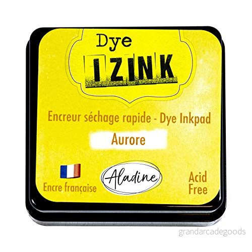 Aladine Aurora Yellow Izink Dye bläck, snabbtorkande stämpel och stencilbläck scrapbooking kreativt kort franskt bläck storlek M 5 x cm gul färg 3660016192518