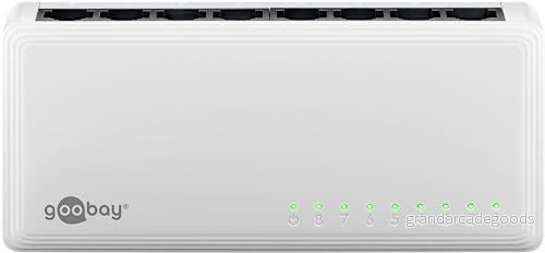 Goobay 64564 8 portars Gigabit Ethernet nätverksväxlare/Ethernet LAN switch med max 1 000 Mbit/s/s/fläktlös design/Ethernet plug & play/optimerad datadistributör 4040849645648