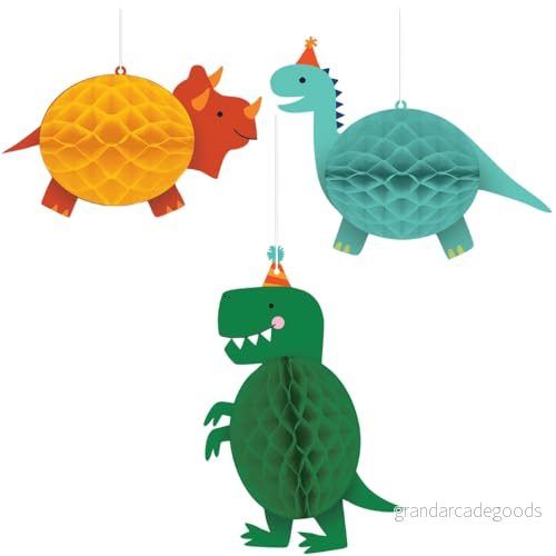 Amscan Dino kvalster hängande dekoration, (15 cm, 22 27 cm) 3 delar förhistoriska festnödvändigheter med livliga färger, perfekt för barnfester 192937111772