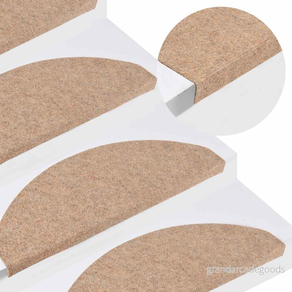 Trappstegsmattor självhäftande 15 st 65x22,5x3,5 cm beige 8720286699782