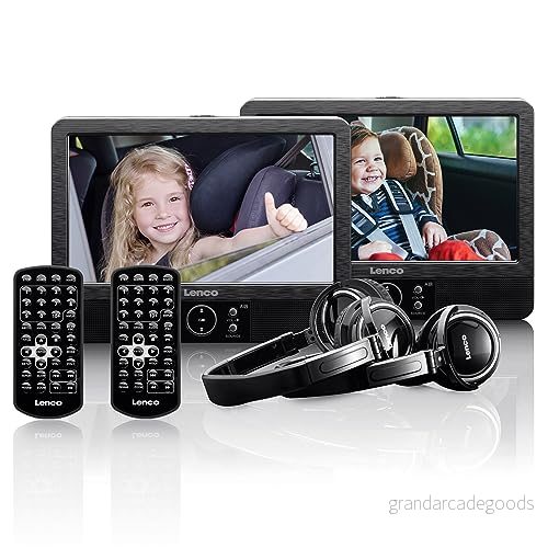 Lenco DVP 939 2x 9 tums DVD spelare med skärm, 2 x hörlurar, USB, SD/MMC, fjärrkontroll, nackstödsfästen, nätadaptrar, svart 8711902033479