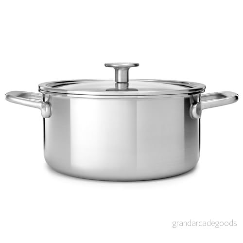 KitchenAid Multiplicera 3PLY rostfritt stål 24 cm/4,91 liter gryta med härdat glaslock, Pfann-fri, triply, multiklad, induktionssäker, ugnssäker upp till 220 C, silver 4895156668404